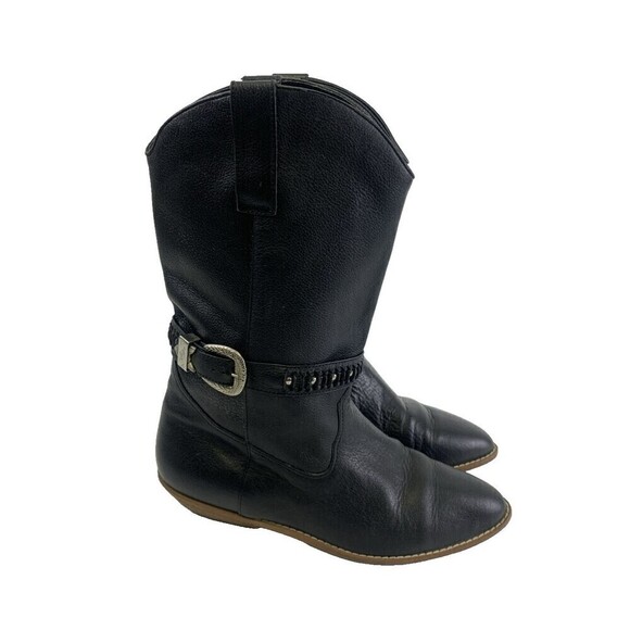 Sutton Plaza Black Leather Western Boots Buckle Strap Pointed Toe Vtg Women 7.5 - Picture 2 of 14